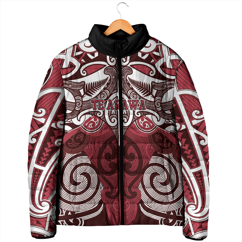 Personalised Maori Te Arawa Padded Jacket Silver Fern Kowhaiwhai Art