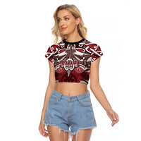 Personalised Maori Te Arawa Raglan Cropped T Shirt Silver Fern Kowhaiwhai Art