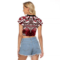 Personalised Maori Te Arawa Raglan Cropped T Shirt Silver Fern Kowhaiwhai Art