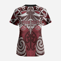 Personalised Maori Te Arawa Scrub Top Silver Fern Kowhaiwhai Art