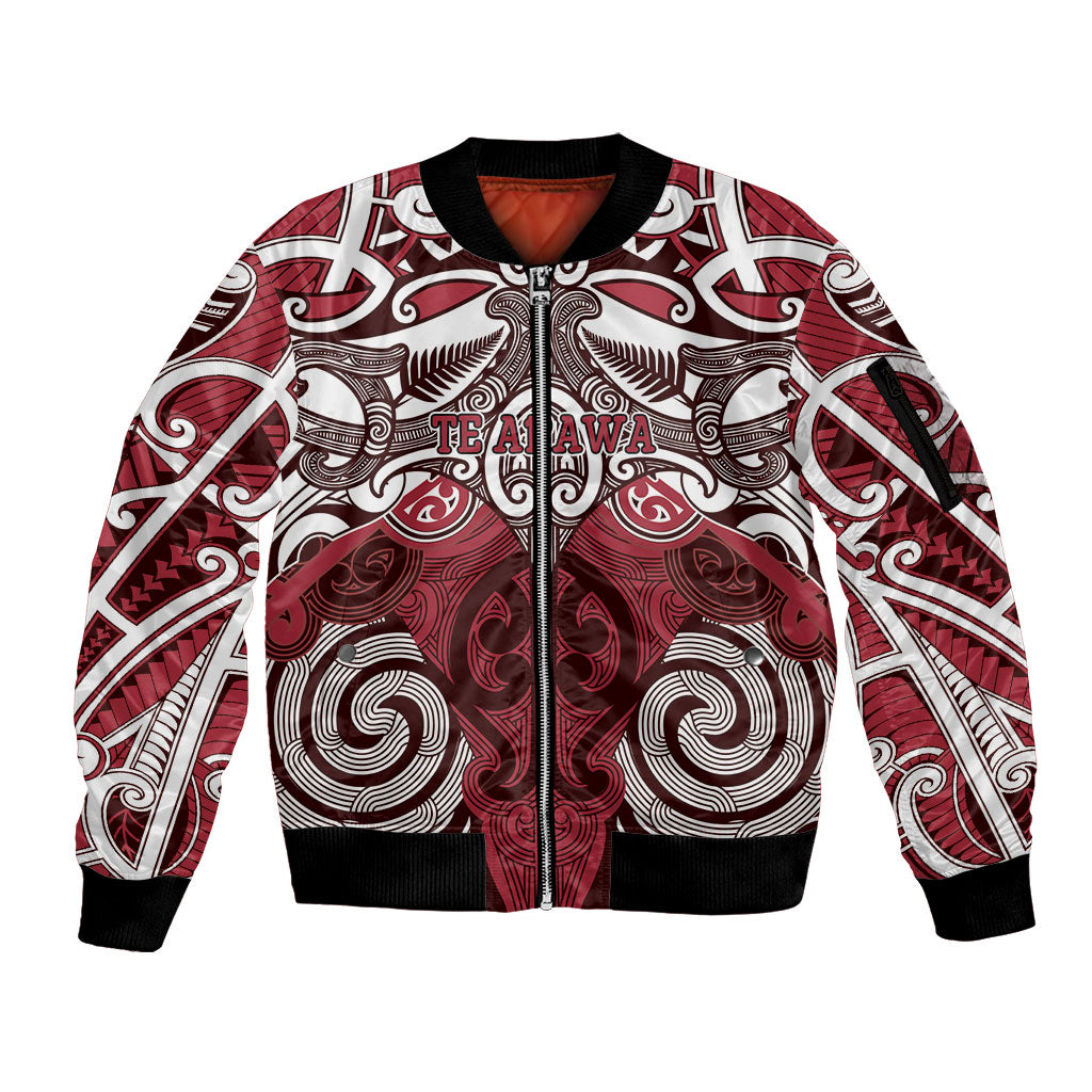 Personalised Maori Te Arawa Sleeve Zip Bomber Jacket Silver Fern Kowhaiwhai Art
