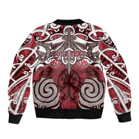 Personalised Maori Te Arawa Sleeve Zip Bomber Jacket Silver Fern Kowhaiwhai Art