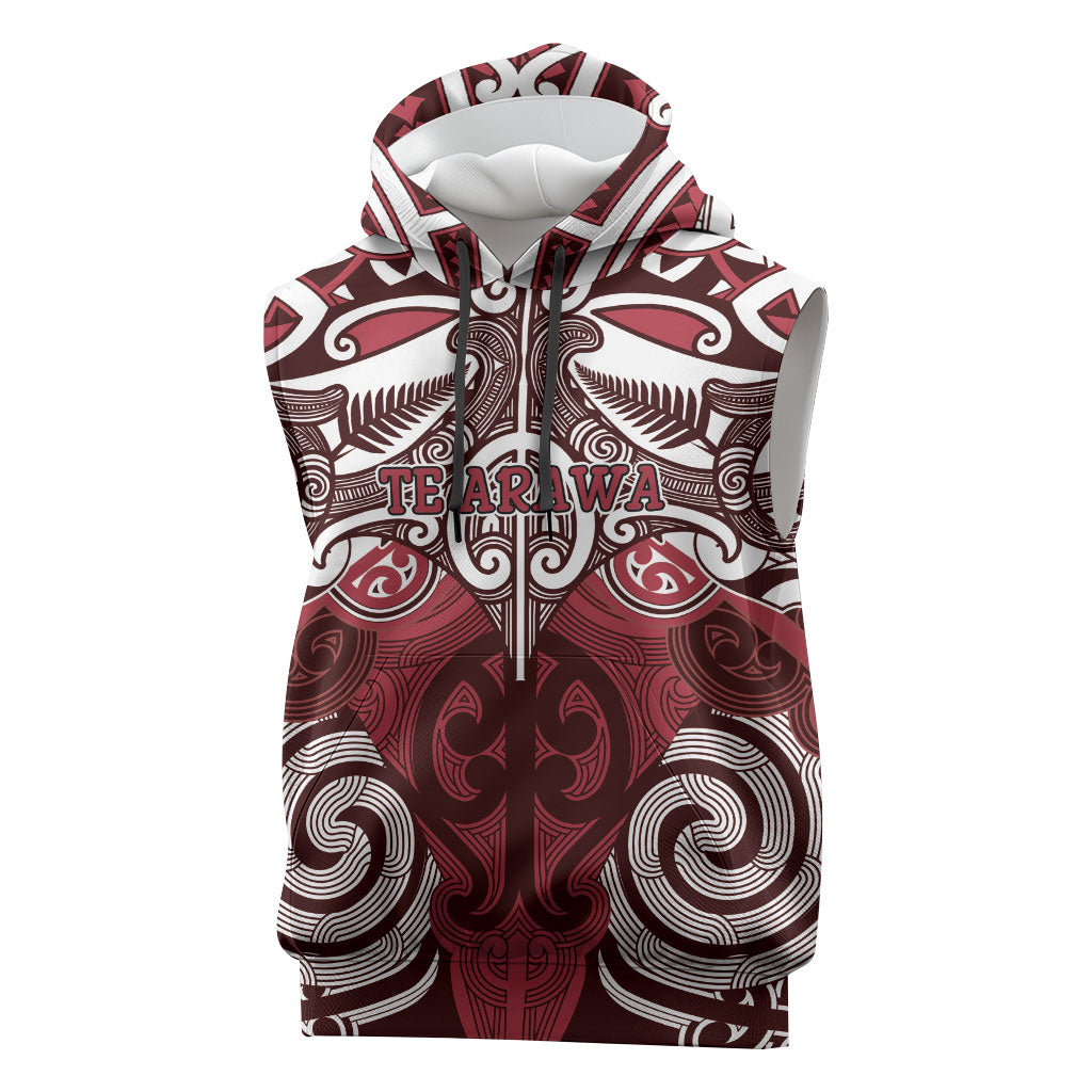 Personalised Maori Te Arawa Sleeveless Hoodie Silver Fern Kowhaiwhai Art