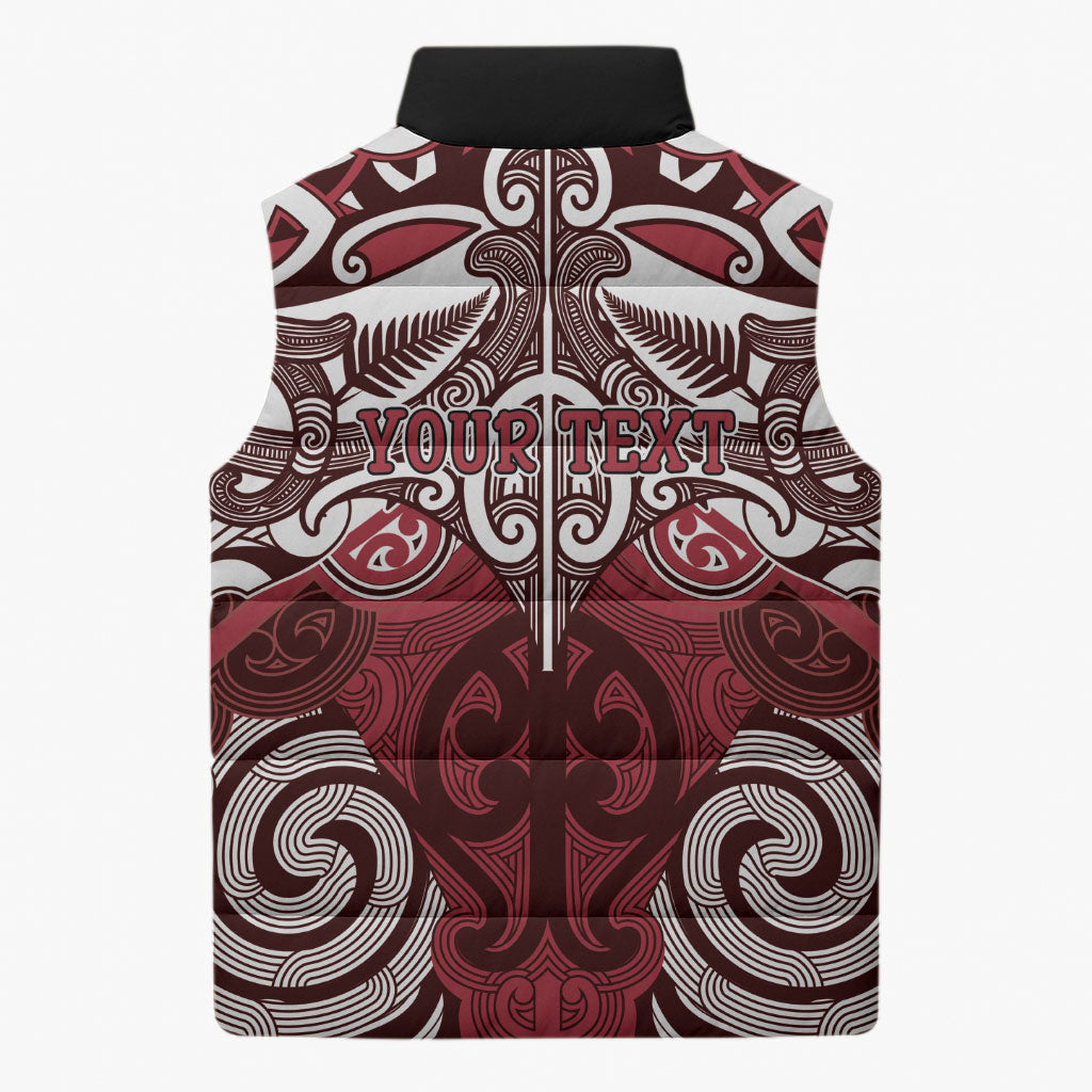 Personalised Maori Te Arawa Sleeveless Puffer Jacket Silver Fern Kowhaiwhai Art