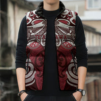 Personalised Maori Te Arawa Sleeveless Puffer Jacket Silver Fern Kowhaiwhai Art