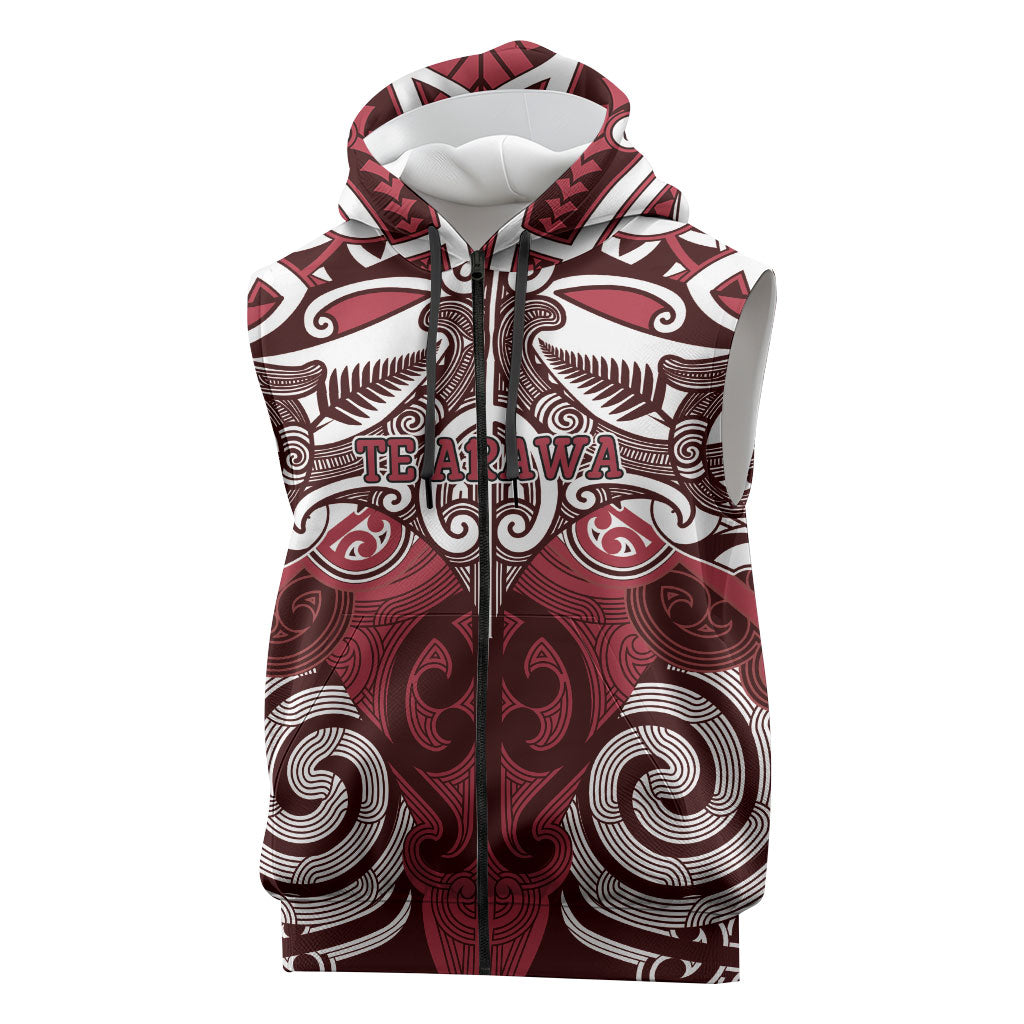 Personalised Maori Te Arawa Sleeveless Zip Hoodie Silver Fern Kowhaiwhai Art