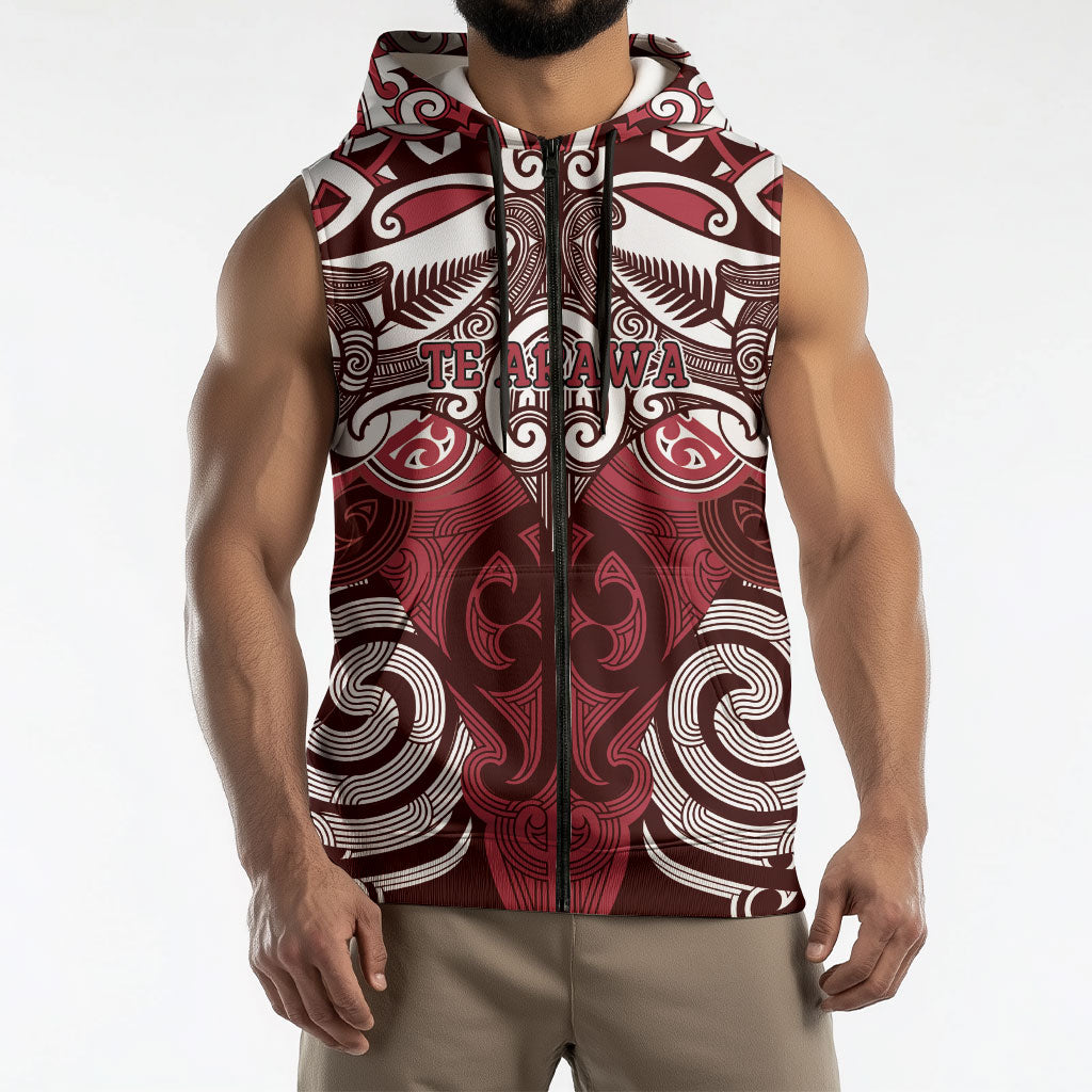 Personalised Maori Te Arawa Sleeveless Zip Hoodie Silver Fern Kowhaiwhai Art