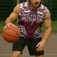 Personalised Maori Te Arawa Sleeveless Zip Hoodie Silver Fern Kowhaiwhai Art