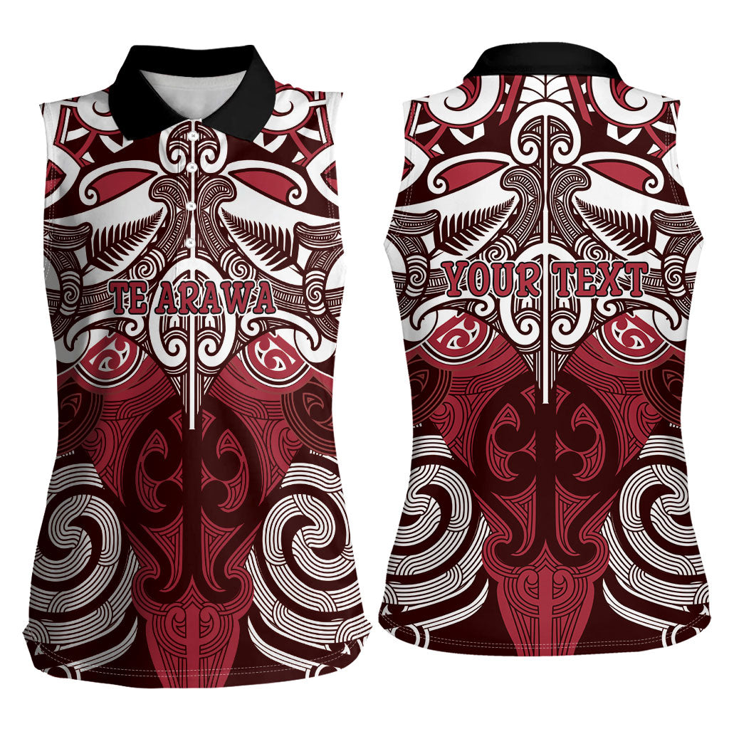Personalised Maori Te Arawa Women Sleeveless Polo Shirt Silver Fern Kowhaiwhai Art