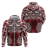 Personalised Maori Te Arawa Zip Hoodie Silver Fern Kowhaiwhai Art