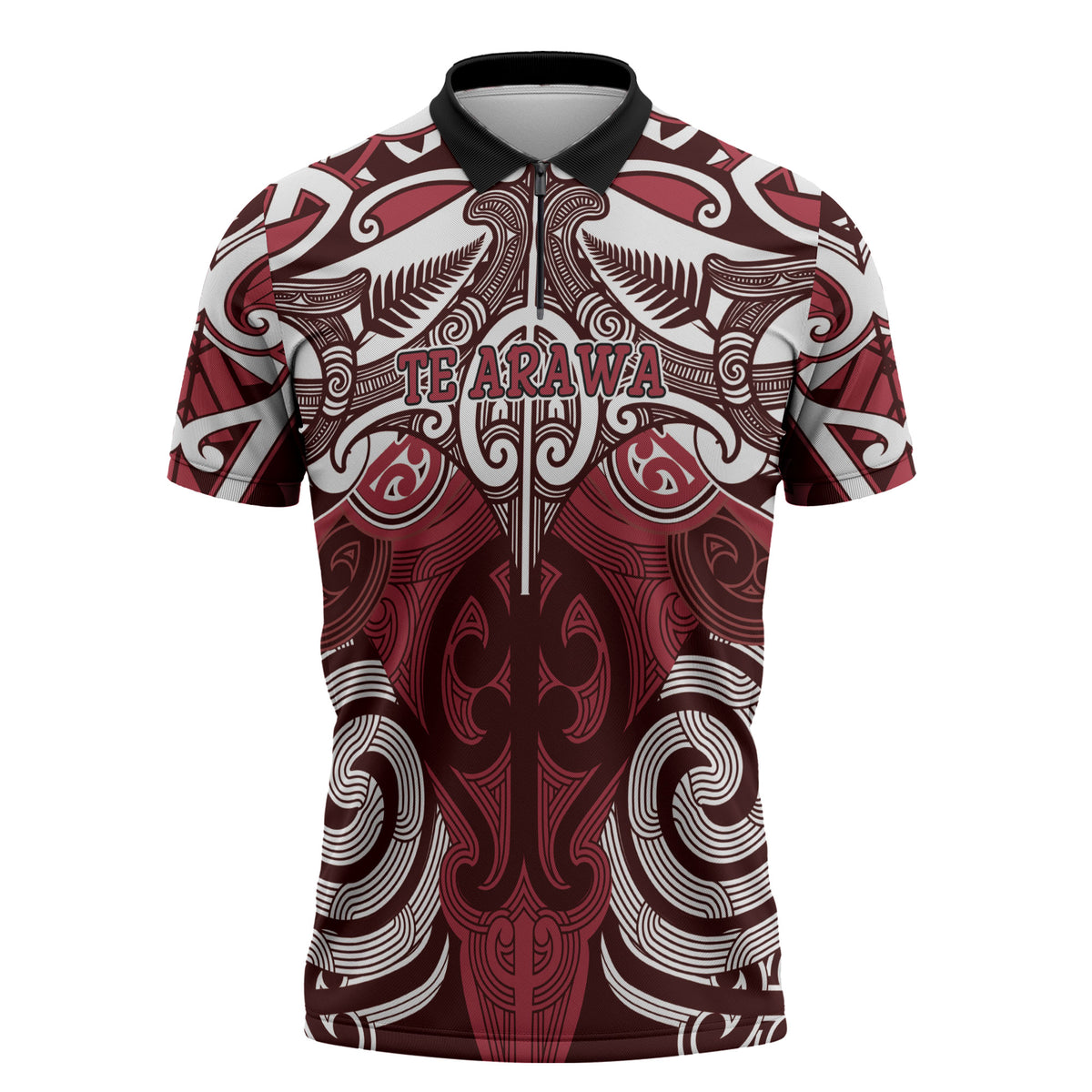 Personalised Maori Te Arawa Zipper Polo Shirt Silver Fern Kowhaiwhai Art