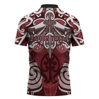 Personalised Maori Te Arawa Zipper Polo Shirt Silver Fern Kowhaiwhai Art