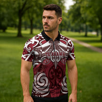Personalised Maori Te Arawa Zipper Polo Shirt Silver Fern Kowhaiwhai Art