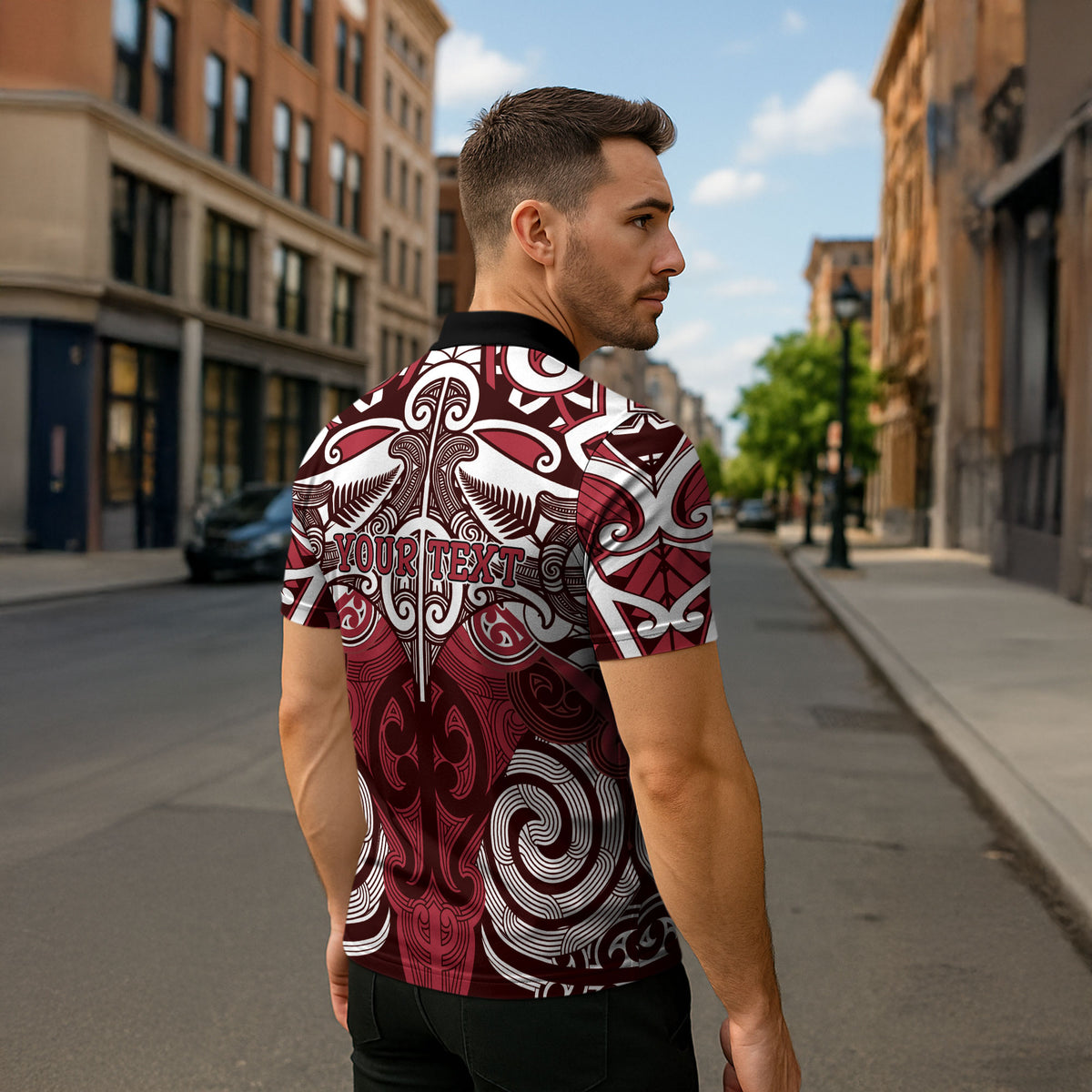 Personalised Maori Te Arawa Zipper Polo Shirt Silver Fern Kowhaiwhai Art