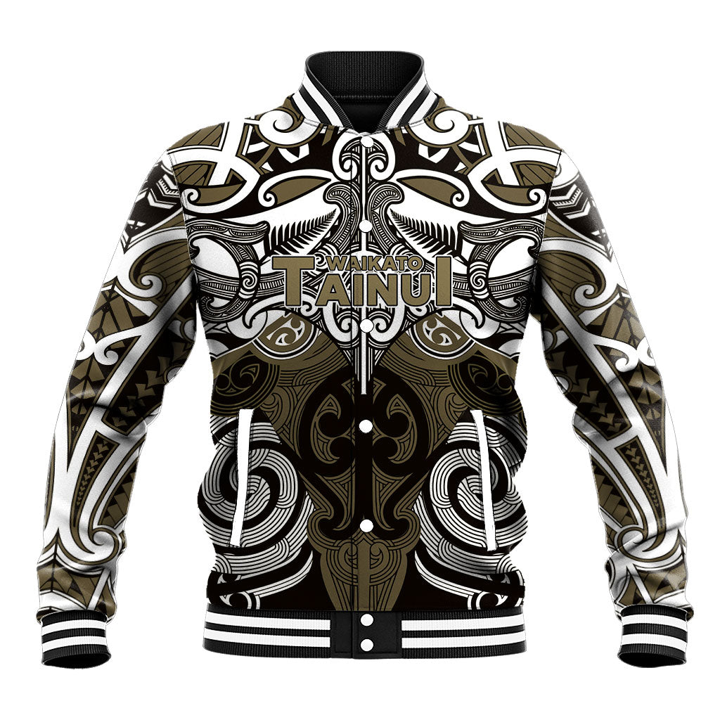 Personalised Maori Waikato Tainui Baseball Jacket Silver Fern Kowhaiwhai Art