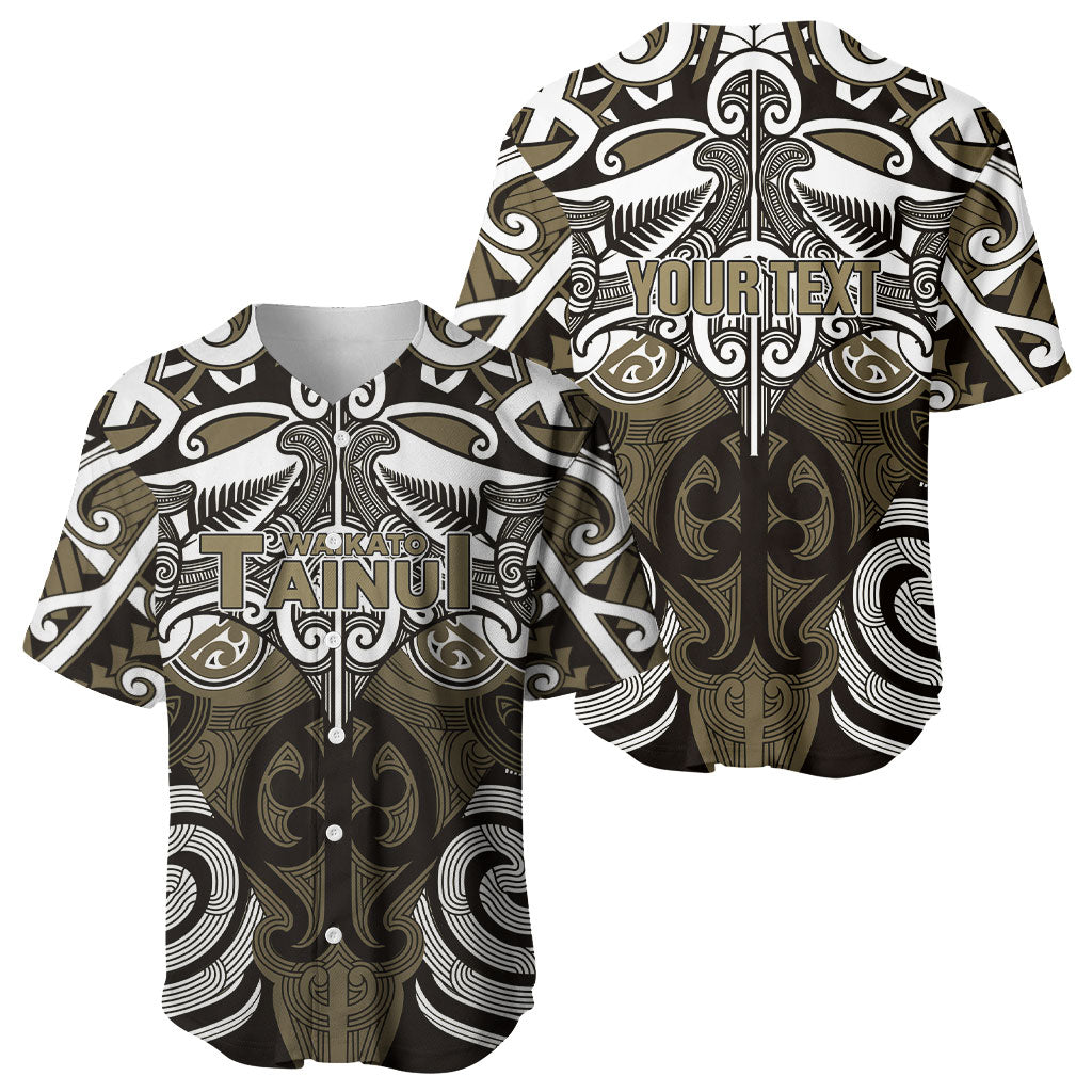 Personalised Maori Waikato Tainui Baseball Jersey Silver Fern Kowhaiwhai Art