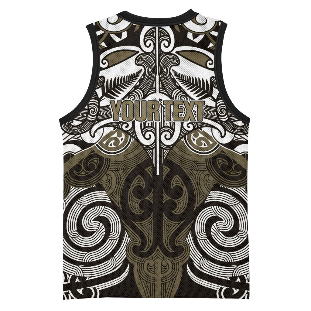 Personalised Maori Waikato Tainui Basketball Jersey Silver Fern Kowhaiwhai Art