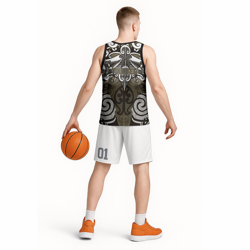 Personalised Maori Waikato Tainui Basketball Jersey Silver Fern Kowhaiwhai Art