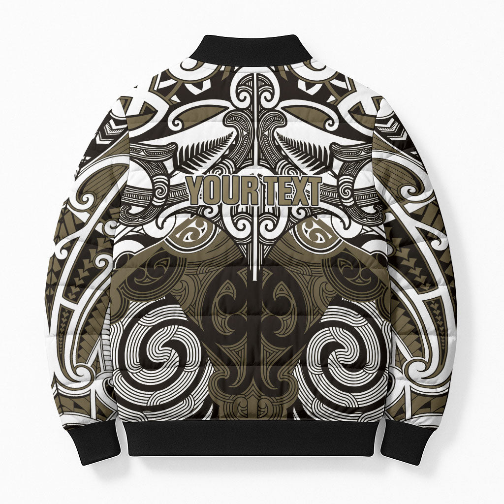 Personalised Maori Waikato Tainui Bomber Puffer Jacket Silver Fern Kowhaiwhai Art