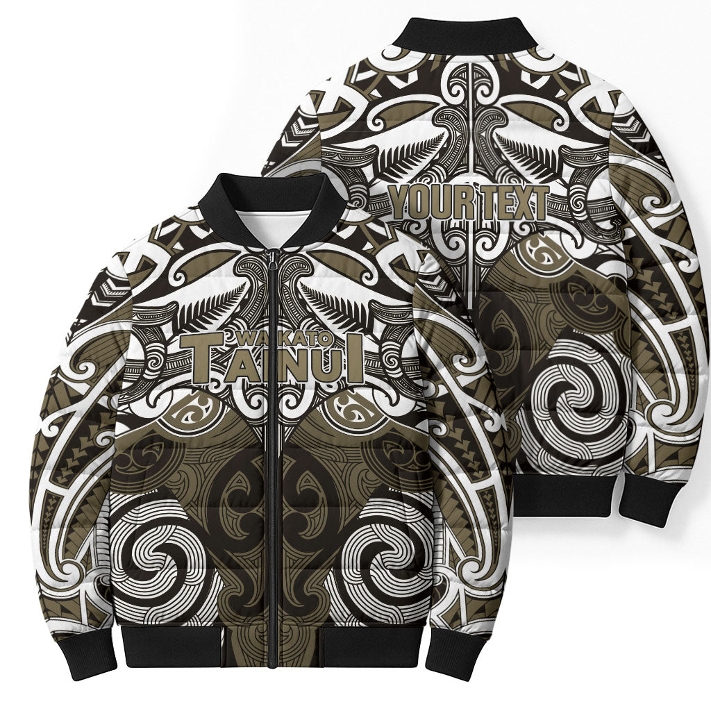 Personalised Maori Waikato Tainui Bomber Puffer Jacket Silver Fern Kowhaiwhai Art