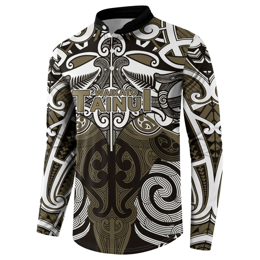 Personalised Maori Waikato Tainui Button Sweatshirt Silver Fern Kowhaiwhai Art