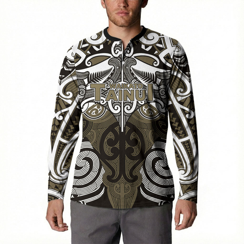 Personalised Maori Waikato Tainui Button Sweatshirt Silver Fern Kowhaiwhai Art