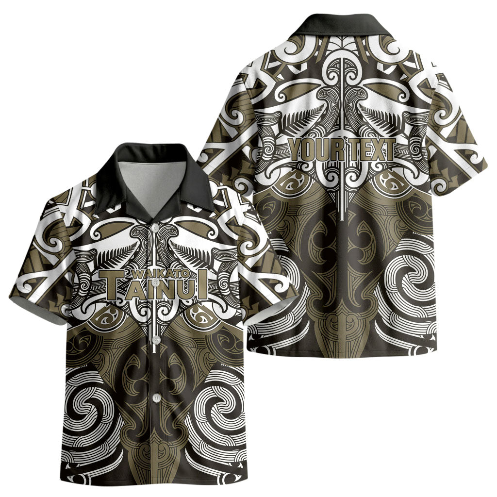 Personalised Maori Waikato Tainui Kid Hawaiian Shirt Silver Fern Kowhaiwhai Art