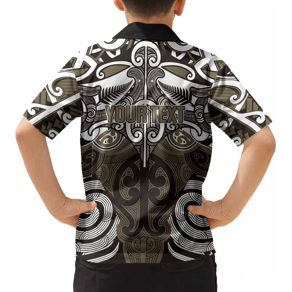 Personalised Maori Waikato Tainui Kid Hawaiian Shirt Silver Fern Kowhaiwhai Art
