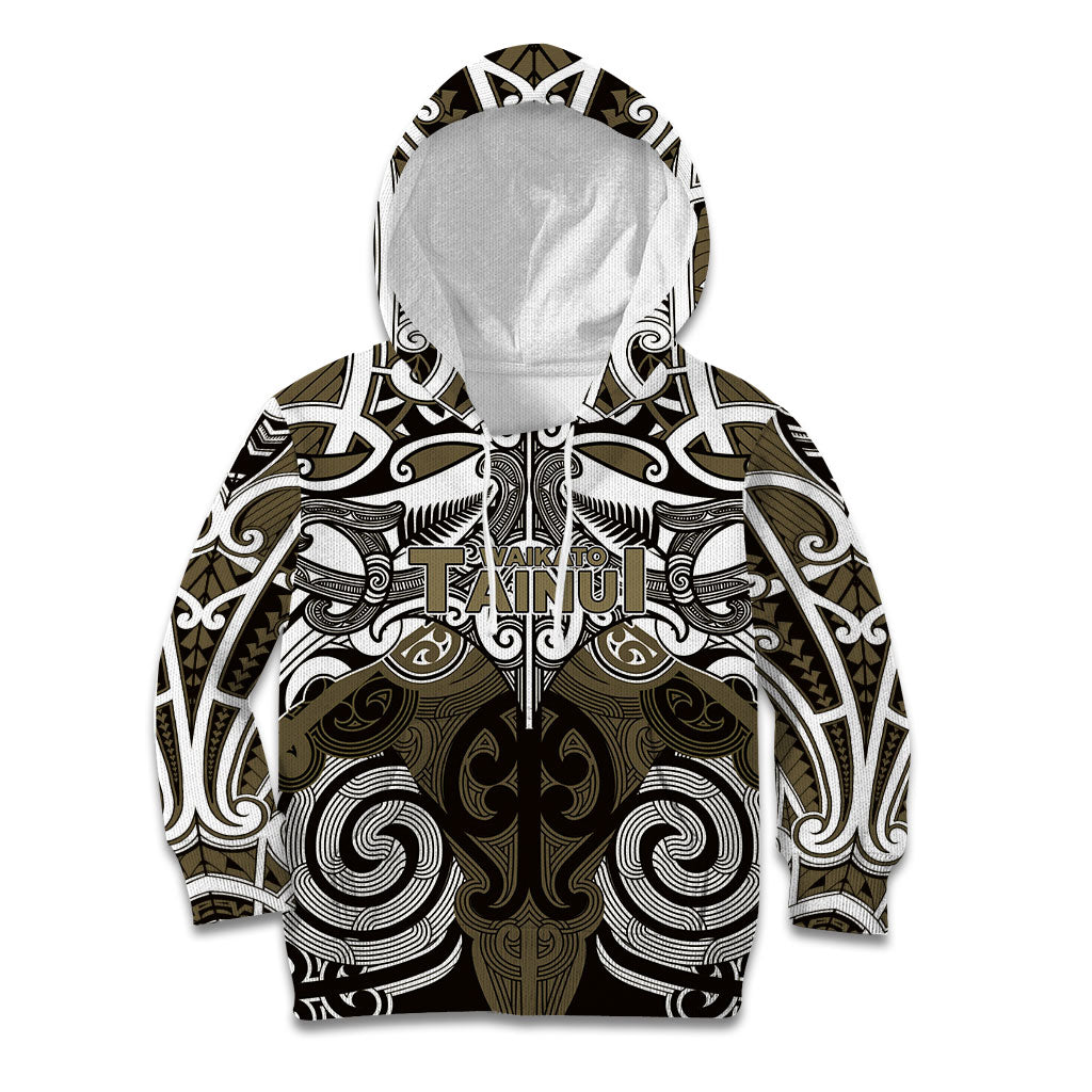 Personalised Maori Waikato Tainui Kid Hoodie Silver Fern Kowhaiwhai Art