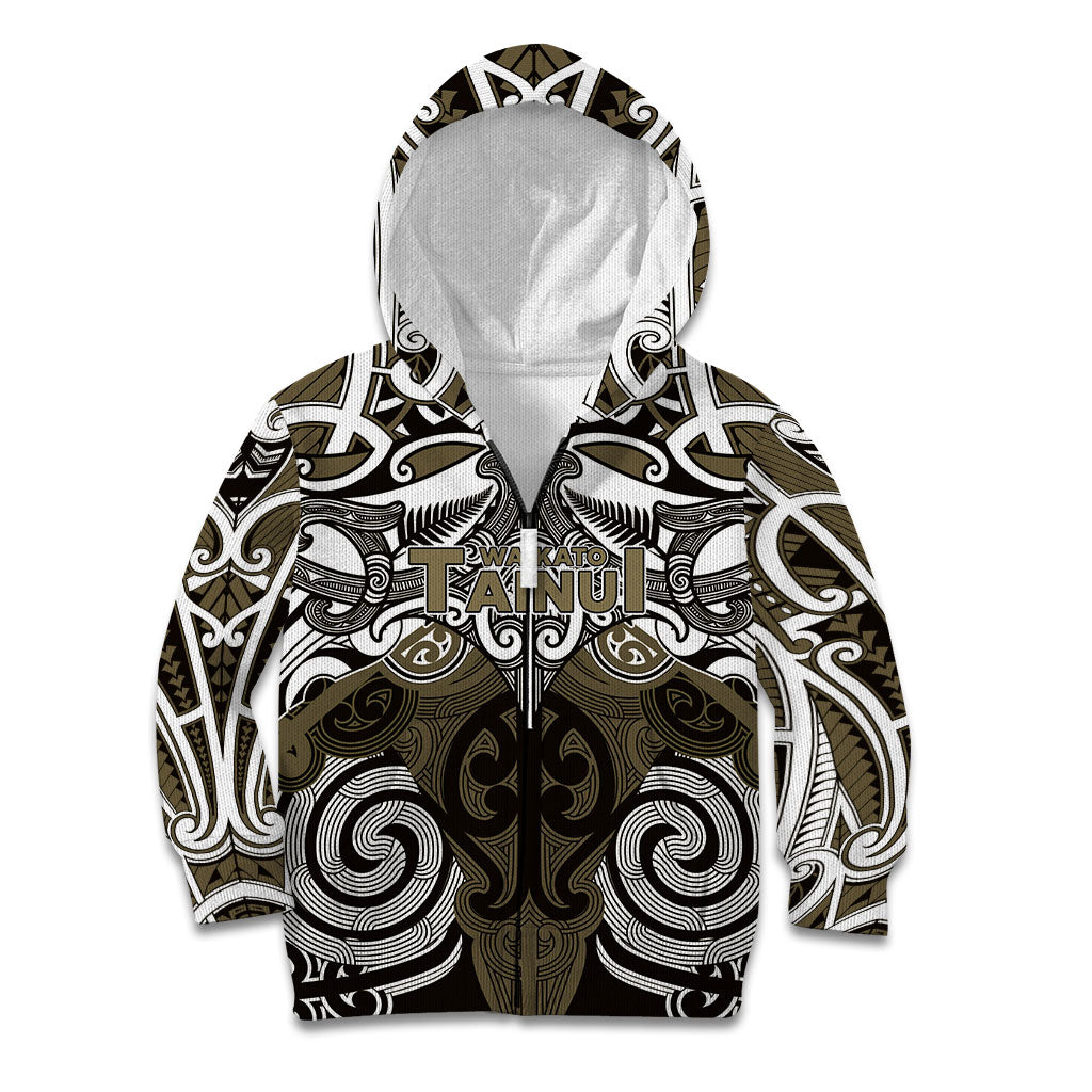 Personalised Maori Waikato Tainui Kid Hoodie Silver Fern Kowhaiwhai Art