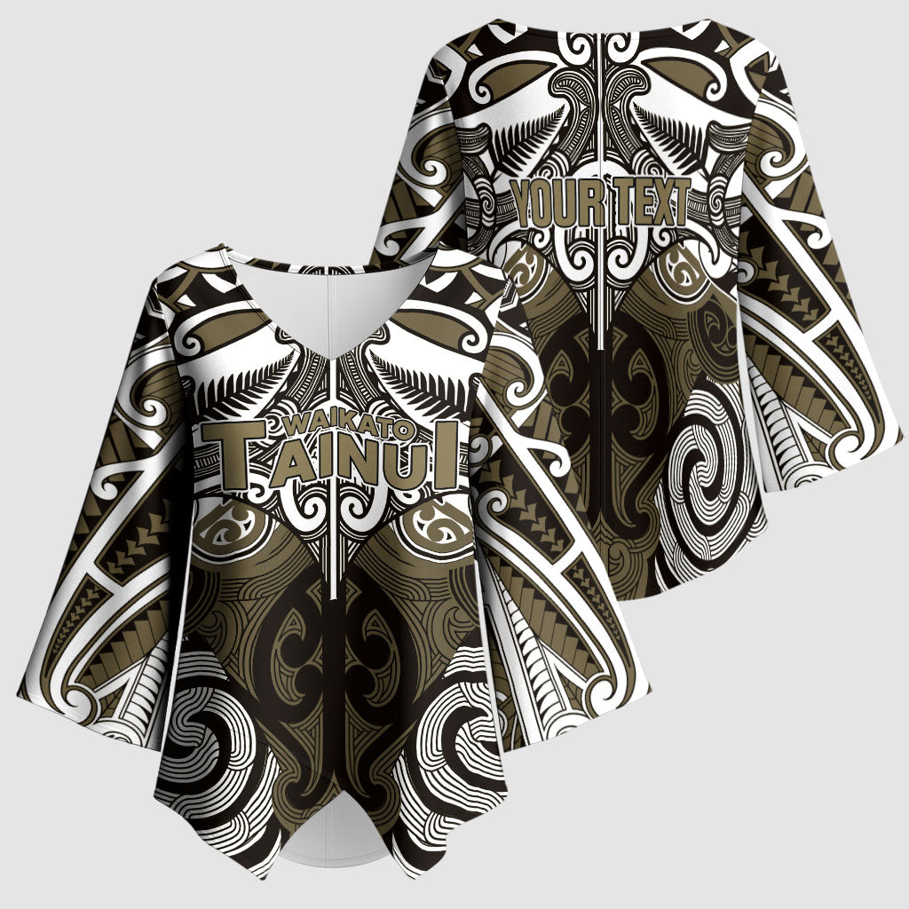 Personalised Maori Waikato Tainui Kimono Sleeve Blouse Silver Fern Kowhaiwhai Art