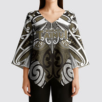 Personalised Maori Waikato Tainui Kimono Sleeve Blouse Silver Fern Kowhaiwhai Art