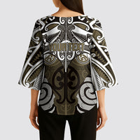 Personalised Maori Waikato Tainui Kimono Sleeve Blouse Silver Fern Kowhaiwhai Art