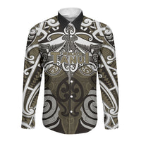 Personalised Maori Waikato Tainui Long Sleeve Button Shirt Silver Fern Kowhaiwhai Art
