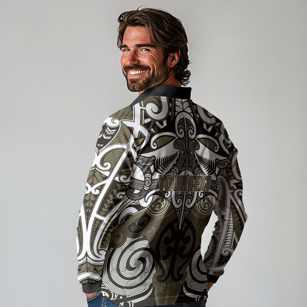 Personalised Maori Waikato Tainui Long Sleeve Polo Shirt Silver Fern Kowhaiwhai Art
