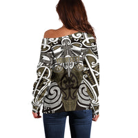 Personalised Maori Waikato Tainui Off Shoulder Sweater Silver Fern Kowhaiwhai Art