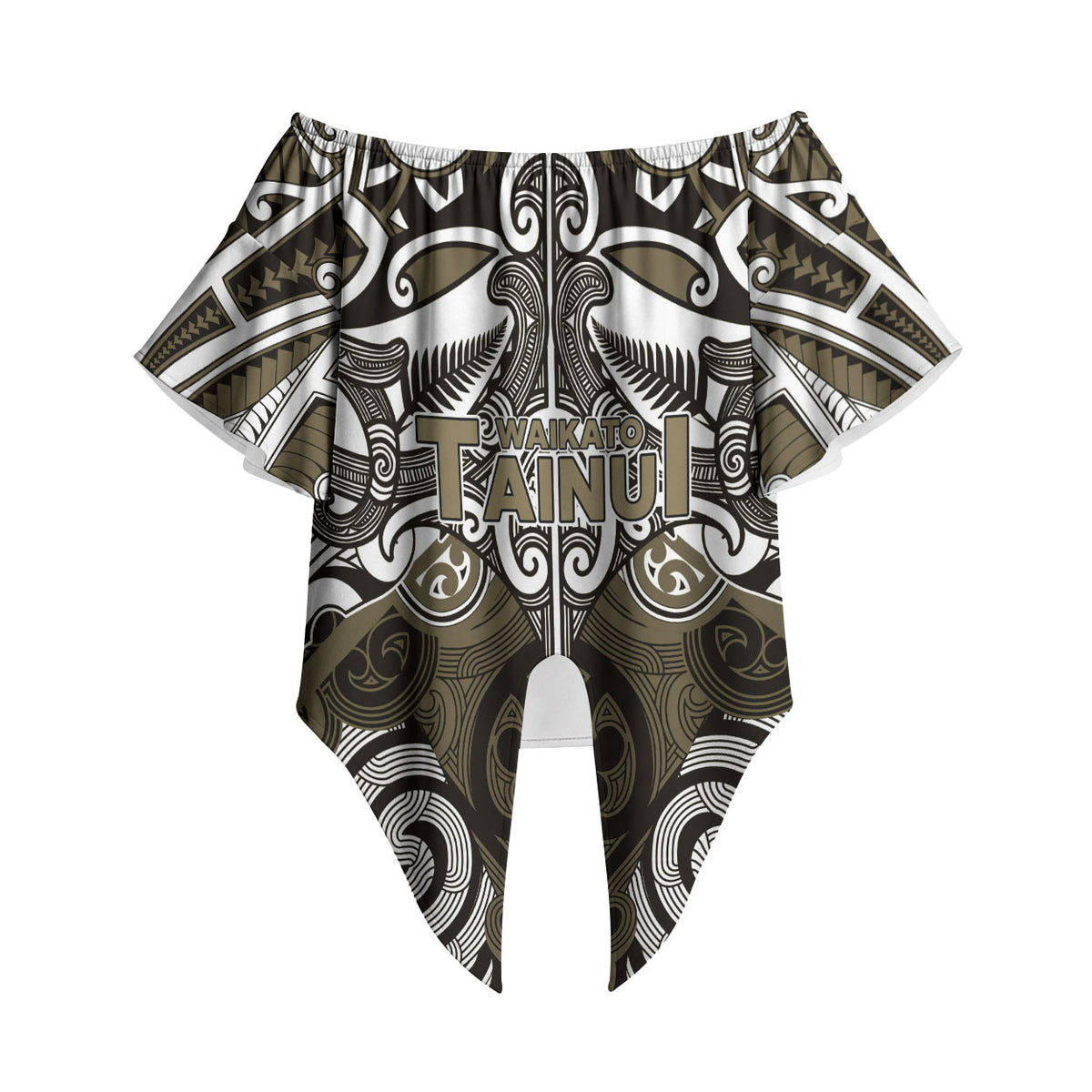 Personalised Maori Waikato Tainui Off Shoulder Wrap Waist Top Silver Fern Kowhaiwhai Art