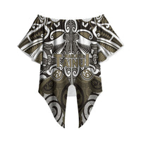 Personalised Maori Waikato Tainui Off Shoulder Wrap Waist Top Silver Fern Kowhaiwhai Art