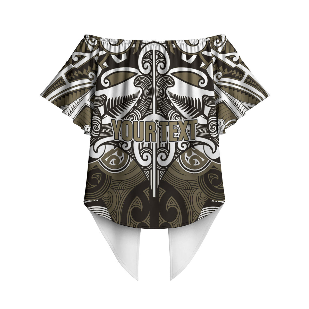 Personalised Maori Waikato Tainui Off Shoulder Wrap Waist Top Silver Fern Kowhaiwhai Art
