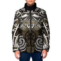 Personalised Maori Waikato Tainui Padded Jacket Silver Fern Kowhaiwhai Art