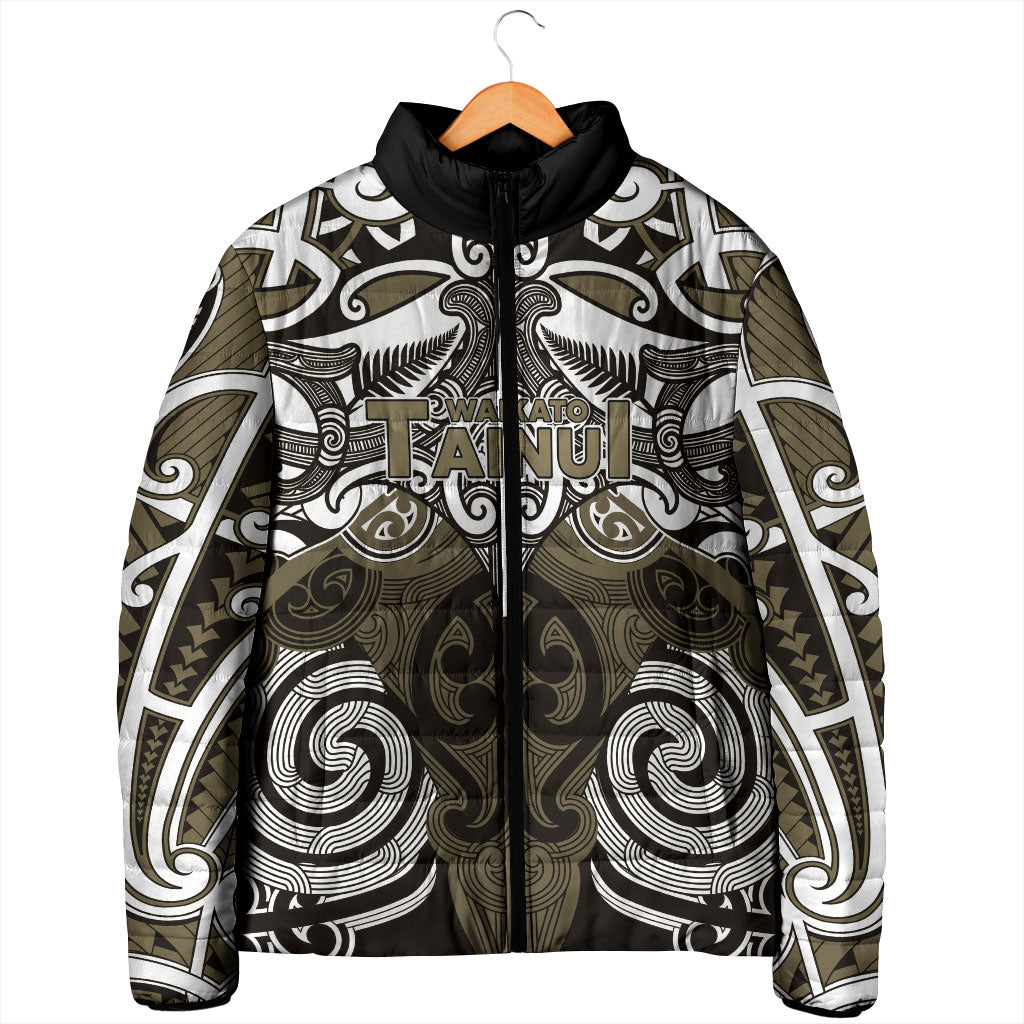 Personalised Maori Waikato Tainui Padded Jacket Silver Fern Kowhaiwhai Art