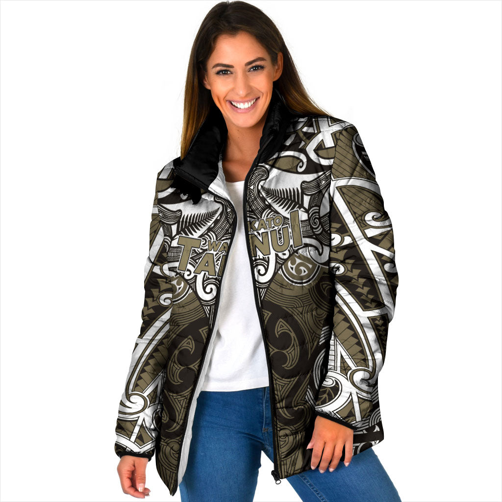 Personalised Maori Waikato Tainui Padded Jacket Silver Fern Kowhaiwhai Art