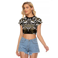 Personalised Maori Waikato Tainui Raglan Cropped T Shirt Silver Fern Kowhaiwhai Art