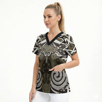 Personalised Maori Waikato Tainui Scrub Top Silver Fern Kowhaiwhai Art