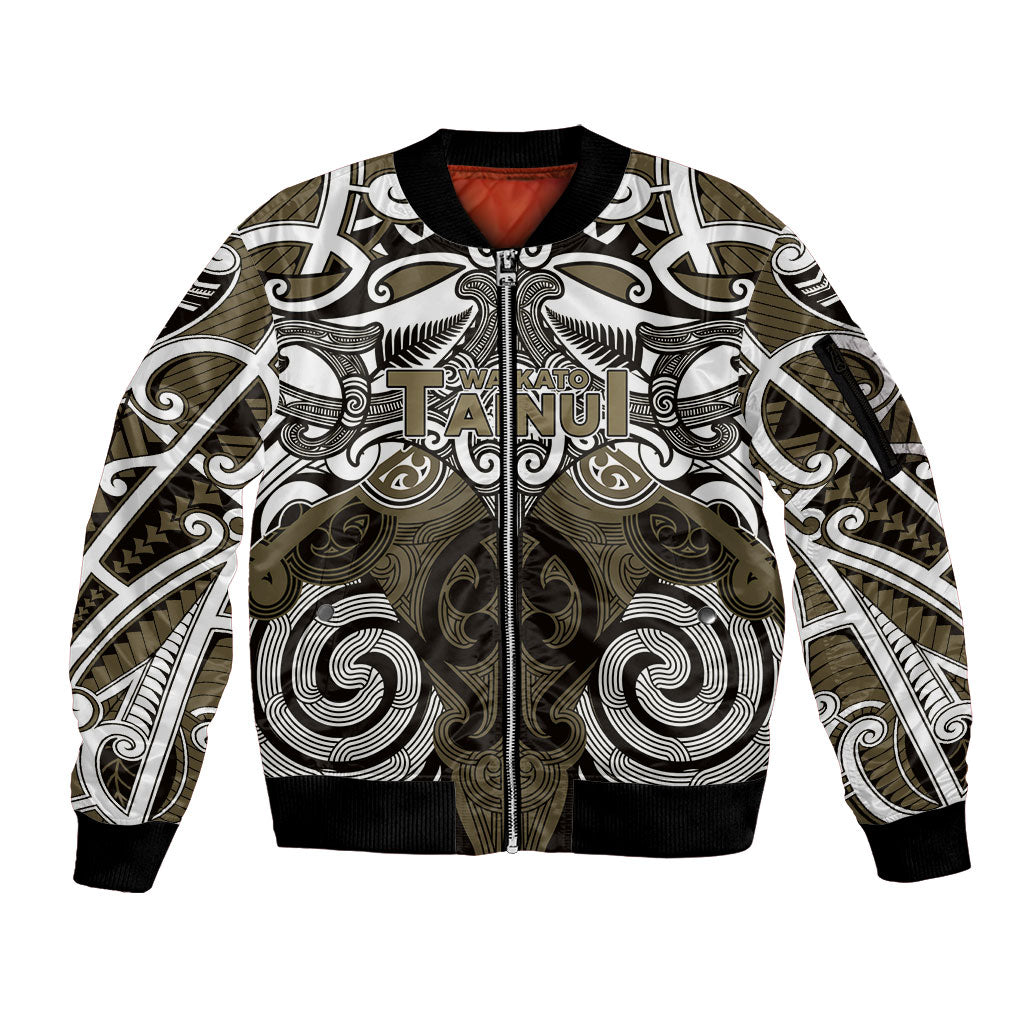 Personalised Maori Waikato Tainui Sleeve Zip Bomber Jacket Silver Fern Kowhaiwhai Art