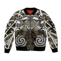 Personalised Maori Waikato Tainui Sleeve Zip Bomber Jacket Silver Fern Kowhaiwhai Art