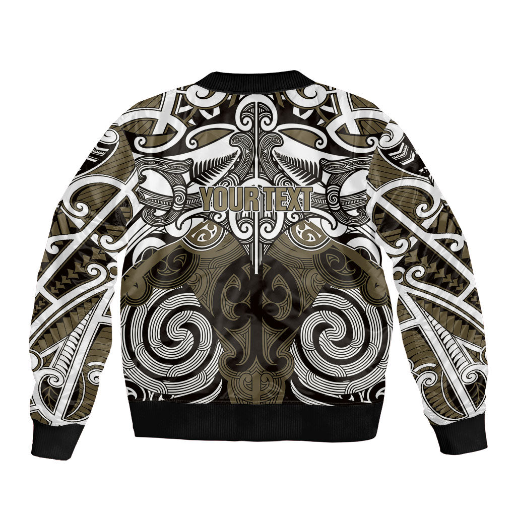 Personalised Maori Waikato Tainui Sleeve Zip Bomber Jacket Silver Fern Kowhaiwhai Art