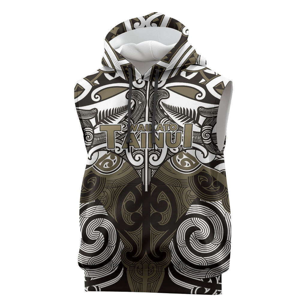 Personalised Maori Waikato Tainui Sleeveless Hoodie Silver Fern Kowhaiwhai Art