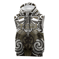 Personalised Maori Waikato Tainui Sleeveless Hoodie Silver Fern Kowhaiwhai Art