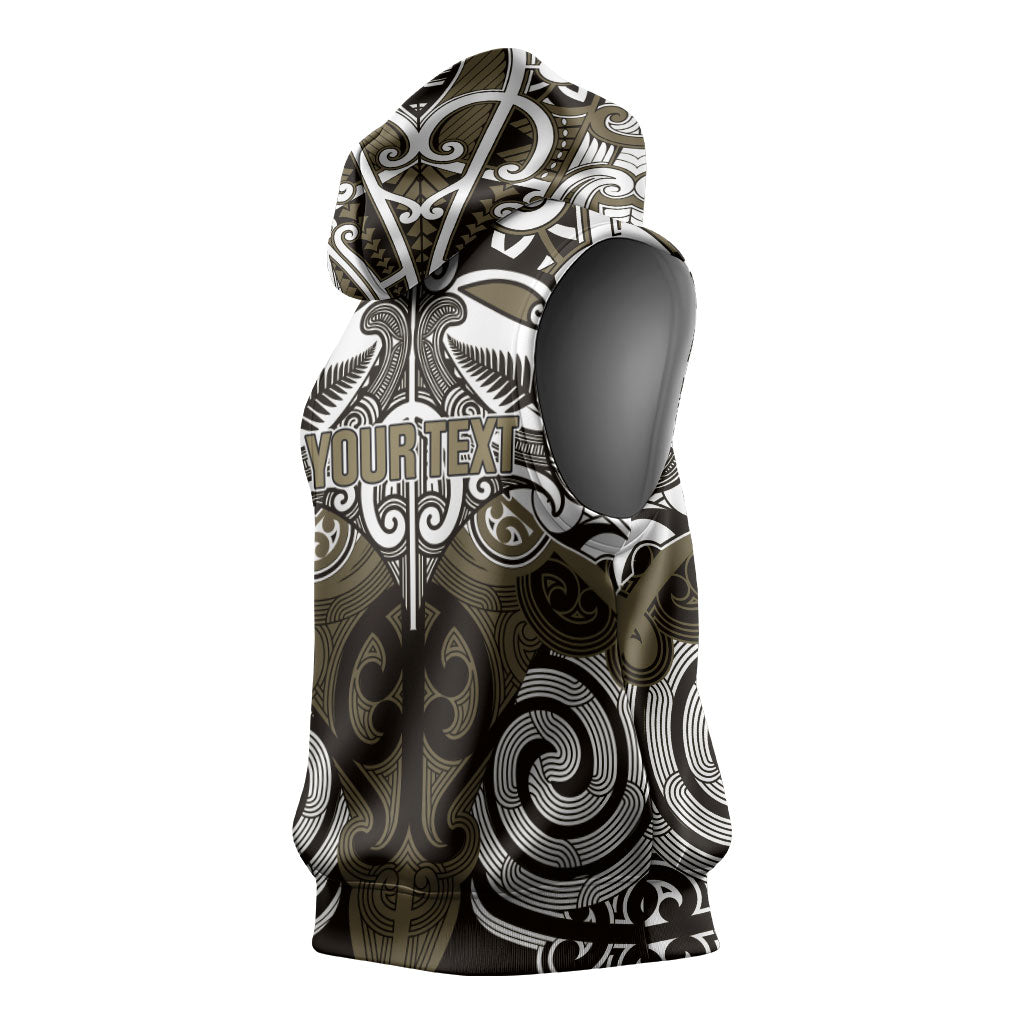 Personalised Maori Waikato Tainui Sleeveless Hoodie Silver Fern Kowhaiwhai Art